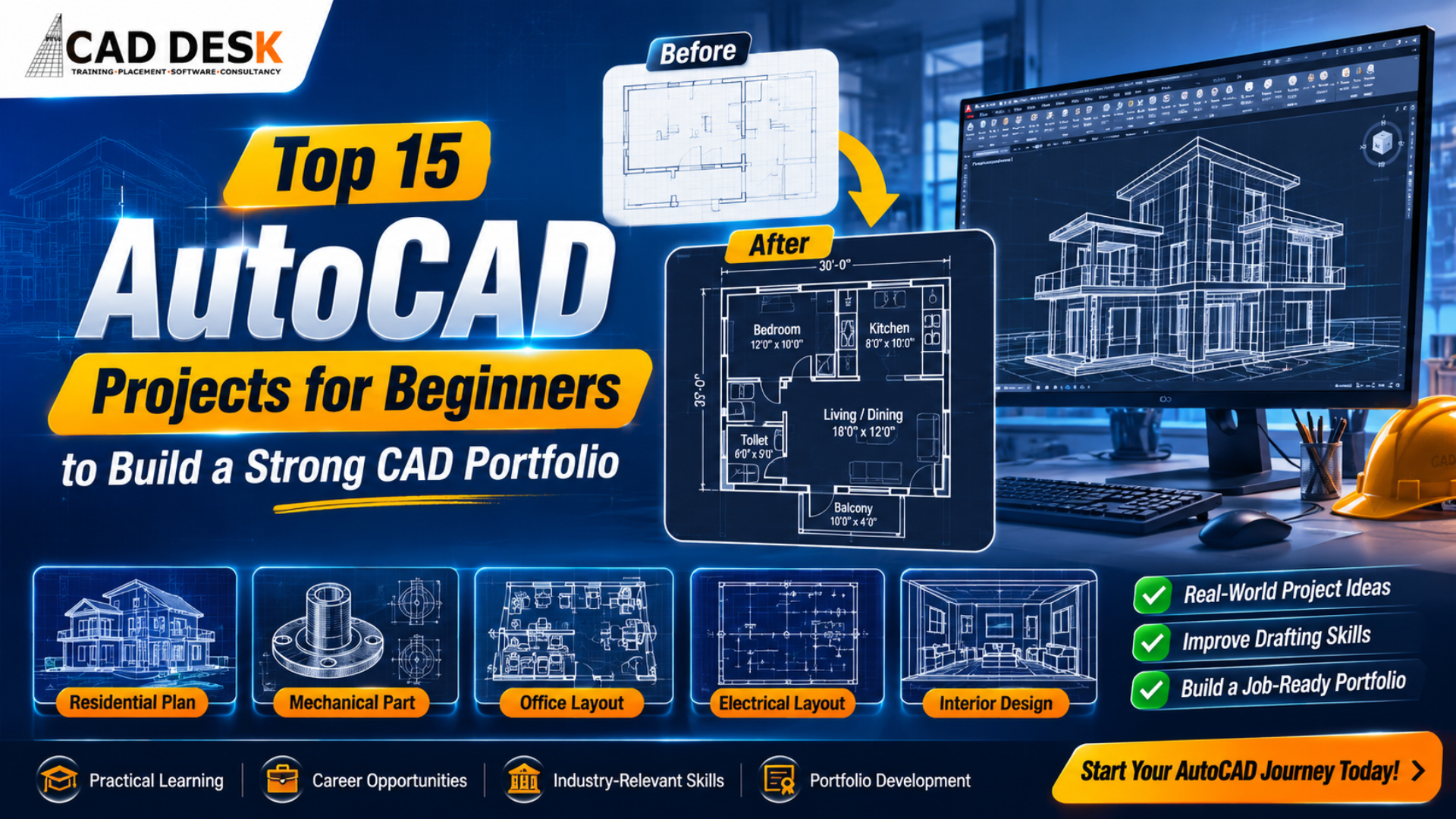 Top 15 AutoCAD Projects for Beginners to Build a Strong CAD Portfolio